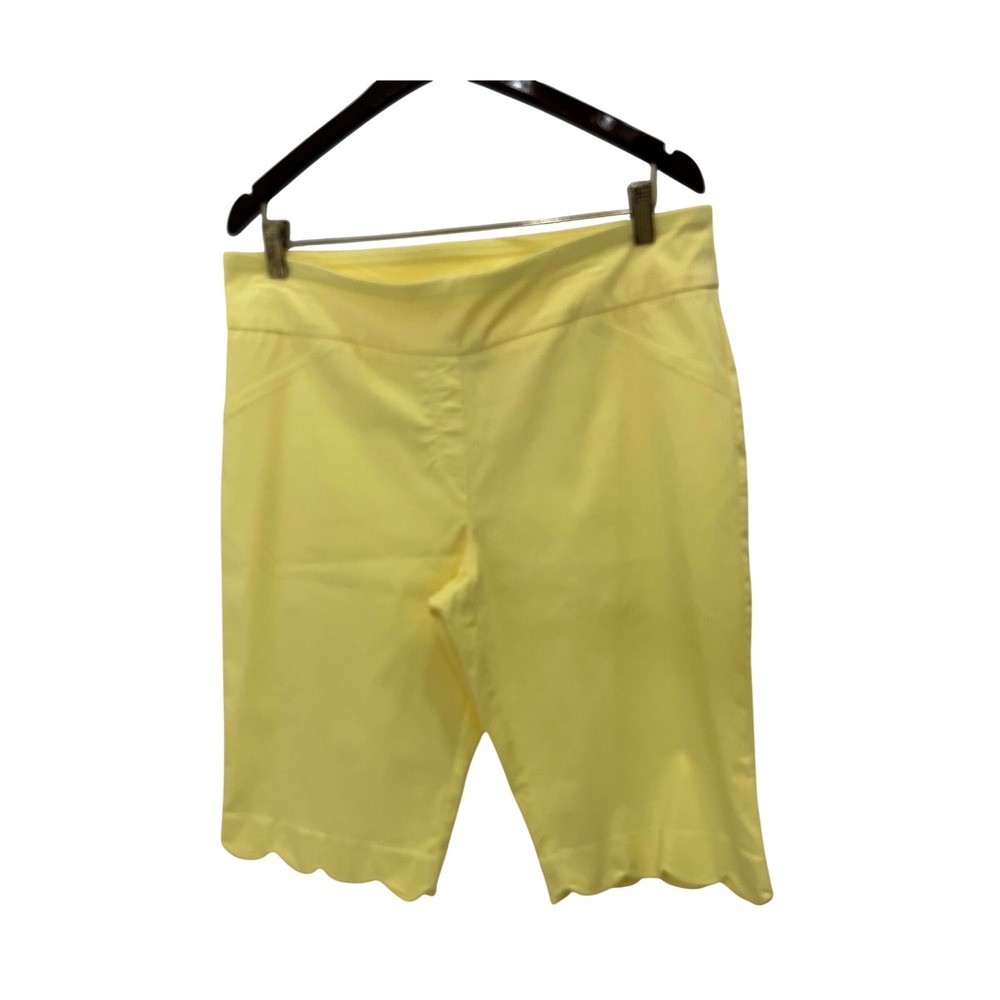 Hearts of Palm Bermuda Shorts Womens 16 Yellow Good Scalloped Hem Pull On
